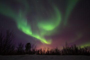 Северное сияние над тёмным горизонтом